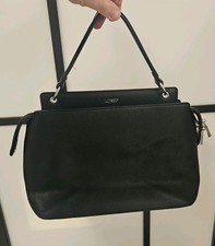 Schwarze Lederhandtasche L.Credi graues Innenfutter Reißverschluss Topgriff 40cm