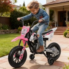 12V Kinder Elektro-Motorrad Kindermotorrad mit Musik, 5 km/h Kinderfahrzeug Rosa