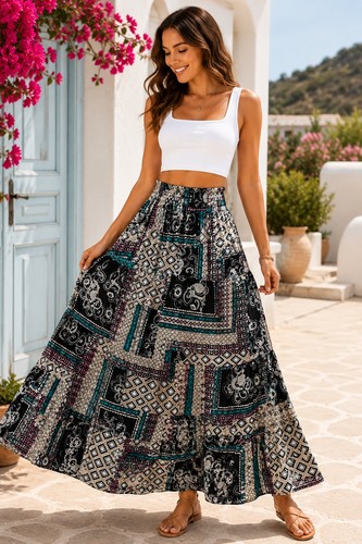 Boho langer rock bedruckt - langer,