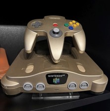 NINTENDO 64 GOLD NUS-001 Konsole Japan-Import + Kabel + Halter