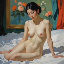 Akt Schlafzimmer weiblich Malerei Gemälde Öl Bild Zeichnung Dame Frau Kunstdruck