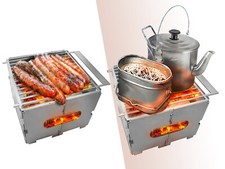 XL Outdoor Edelstahl Falt Grill Camping Klapp Hobo Kocher Holz Ofen Herd BBQ 