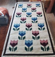 Wandbehang Wandteppich gestickt Handarbeit Tulpen Kreuzstich vintage 80er