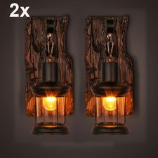2X RETRO VINTAGE WANDLEUCHTE HOLZ-WANDLAMPE INDUSTRIELAMPE AUßEN LATERNE LICHT