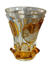 Vintage Biedermeier Glas Ranftbecher geschliffenes Glas Trinkbecher bernstein