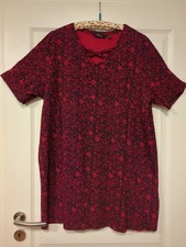 Ulla Popken Baumwollshirt/Tunika, Gr. 50/52, raffinierter Ausschnitt, rot/schw.