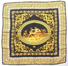 VERSACE Atelier Schal Carré 100% Seide 64x64 cm handrolliert schwarz-gold Nymphe