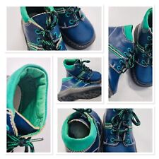 Leder Kinder Schuhe Halbschuhe Blau Grün Größe 21-23 Schnürung