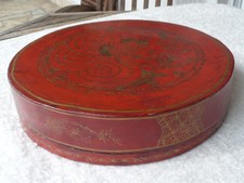 Antike 37 cm große Deckeldose Lackdose Dose Rotlack Urushi Lack mit Einsätzen