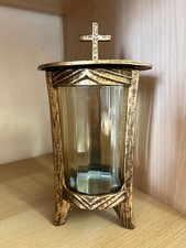 Grablaterne Grableuchte Massiv Grabschmuck Bronze mit 3-Tage Grablicht rot