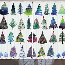 Weihnachten Rustikale Gardine Aquarell Tannenbaum