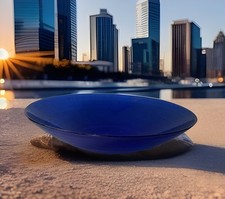 große Vintage Schale Glasschale Obstschale Kobalt blau 39x10 Cm 80er Mit Rillen