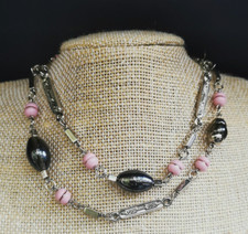 Kette Edelstahl Perlen Stäbchen Glas ausgefallen  attraktiv 70er 64 cm 40g edel