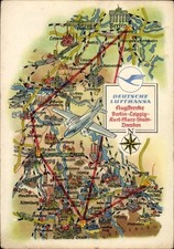 Landkarten Ak Deutsche Lufthansa, Flugstrecke Berlin Leipzig Karl... - 4818508