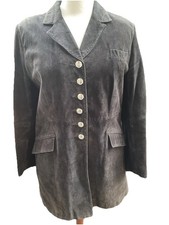 Ledermantel Gehrock Lederjacke Kyria by K.M. Spaltleder Schwarz Vintage 44 Boho