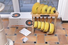 🟡 LE CREUSET 5 Bräter Bratttöpfe Gusseisen emailliert gelb mit Holzständer 🟡