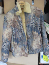 VINTAGE Flieger Biker Jacke Kunstleder BLAUTÖNE Plüschfutter WARM 36 38 ROMANTIK