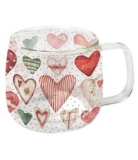 TEE-MAASS Set "Süße Herzen" Jumbo-Tasse / Glas + Geschirrtuch