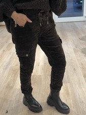 Italy Damen Jogpants Jogginghose Cargo Hose Stretch 38-44 Dunkelbraun