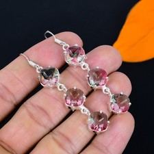 Zweifarbig Turmalin Edelstein Handgemacht 925 Sterling Silber Schmuck Ohrring