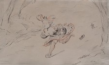 Frauenbildnis Akt Flucht Treibjagd Humor Karikatur Frankreich sign Tusche 1905