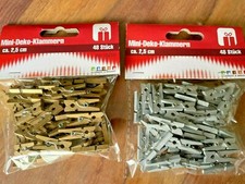 48 Mini Dekoklammern Miniklammern Holzklammern GOLD SILBER Holz Wäscheklammern