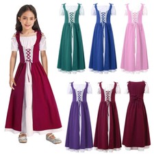 DE Mädchen Kleid Retro Bauern Karneval Mittelalter Fantasie Kinder Kurzarm Robe