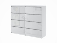 Kommode mit 8 Schubladen Sideboard Anrichte Highboard 120 cm weiß hochglanz
