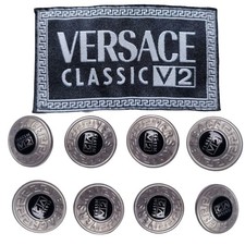 Vintage Versace Classic V2 Buttons Set of 8 Silver Black Logo 1990s Archival