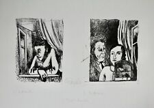 Aquatinta Radierung Personen Vogelkäfig Fenster August Wilhelm Dressler Signiert