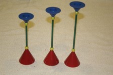 3 sehr schöne Kerzenhalter Kerzenständer Metall - Memphis Style 80er - bunt