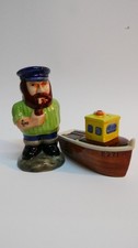 Vintage Porzellan Salz und Pfeffer Streuer, Fischer Seemann & Boot CC HP Keramik