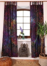 Boho Vorhänge, Gardine (1 Paar ) mit Schlaufen, handbedruckter ethno Style Vor