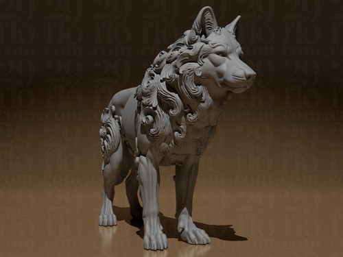 Florale wolf skulptur - wolf, |