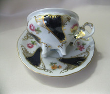 Espressotasse Mokkatasse Sammeltasse Weimar 4 Füßchen Blau Gold Blumen Kobalt