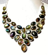NATÜRLICH LABRADORIT Edelstein 925 Sterlingsilber Schmuck Halskette COLLIER