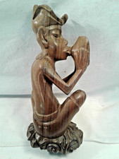 Musiker m.Muschelhorn,Tropenholzschnitzerei-Skulptut,Südostasien,1970er,H24,5