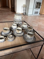 Christel Humpert signiertes Keramik-Service – 6 Tassen, Kanne, Stövchen –