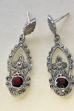 Ohrringe Ohrstecker Silber 925 Vintage mit Granat und Markasiten Verzierung