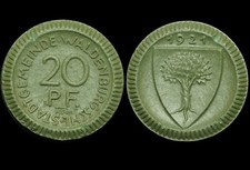 NOTGELD: 20 Pfennig 1921, Porzellan. WAPPEN. WALDENBURG / SCHLESIEN ⇒ WAŁBRZYCH.