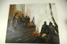 Ölbild auf Leinen Malkarton Jagdszene nach der Jagd Mä-315