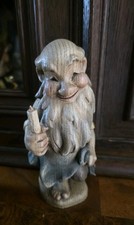 Selten Holzfigur Zwerg  Holzschniterei Kobold Mit Kerze Color Ca 18 cm