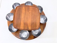 Doppelstöckiger Drehteller aus Teak und Edelstahl von Digsmed 60er danish Design