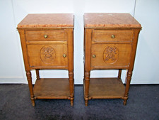 2 x Nachttisch Ein Paar Nachttische / Beistelltisch Jugendstil mit Marmorplatte