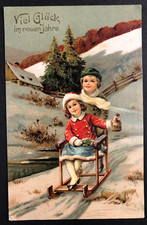 AK -  Prägekarte Silvester 1913 / Neujahr 1914 - Schlitten & Geldsack