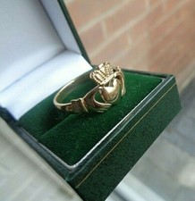 Irisch Claddagh Gold Ring 9ct Gelbgold Hm Hibernia Größe Y Oder Z Unbenutzt