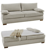 Dauer-Schlafsofa Federkern Couch mit Topper und Bettkasten in Feincord Beige