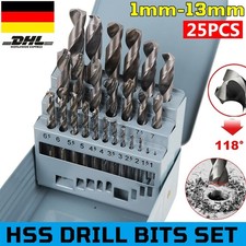 25tlg HSS Spiralbohrer Satz Metallbohrer Kobalt Edelstahl 1-13mm Bohrer Set DE