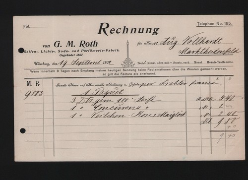 Würzburg rechnung 1909 g - wÜrzburg,,