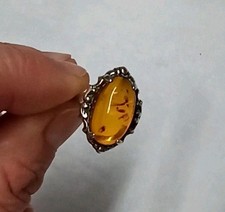 Silber Ring Bernstein Amber Jantar 835 A Meister Punze Stempel antik Gothic Vamp